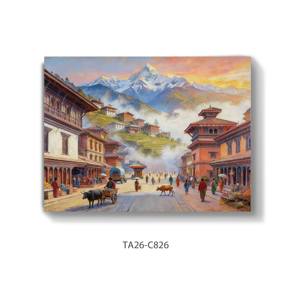 Arte <span class=keywords><strong>de</strong></span> Pared en Lienzo con Paisaje del Himalaya <span class=keywords><strong>de</strong></span> Nepal, Pintura <span class=keywords><strong>de</strong></span> Montaña y Templo, Decoración Enmarcada para Sala <span class=keywords><strong>de</strong></span> Estar y Dormitorio - Product Image 1