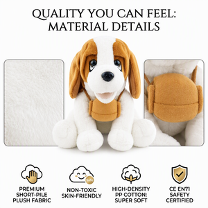Peluche Morbido a Forma di Cane 20cm, Basset Hound Cartoon con Zaino, Giocattolo Realistico per Cuccioli, Personalizzabile all'Ingrosso - Product Image 1