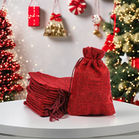 Sac cadeau personnalisé en lin rouge avec pochettes pour bijoux avec cordon de serrage, toile de jute en coton pour mariages, fêtes de Noël et présentations
