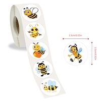 Autocollants adhésifs imperméables et durables, impression personnalisée, design adorable d'animaux de dessin animé, abeille, 500 pièces par rouleau