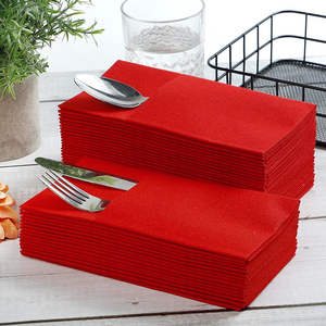 Lot <span class=keywords><strong>de</strong></span> 50 serviettes jetables en tissu rouge avec poche intégrée pour couverts, serviettes en tissu pour Noël, mariage, dîner ou fête - Product Image 4