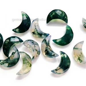 Ágata Musgosa Natural en Forma de Luna Creciente, Gema Tallada de 12mm, Briolette Facetada para Fabricación de Joyas, Precio al por Mayor, Venta a Granel - Product Image 1