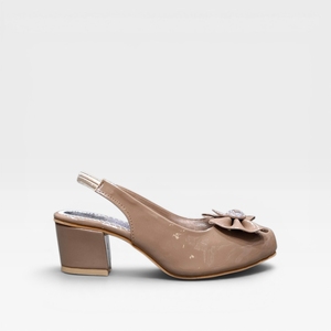 Beige Patent Leather Heeled <b>Sandals</b> With Bow Decoration Closed Toe Block Heel Slip-On Elegant Dress Shoes - Product Image 2