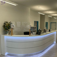 Comptoir de réception moderne sur mesure, design brillant blanc avec rayures argentées, 1 place, pour petit bureau