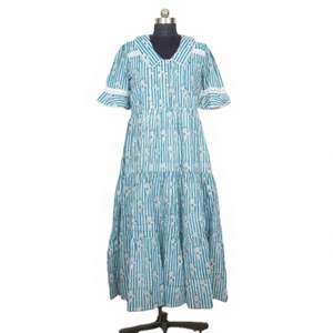 Robe longue bohème à manches courtes, boutonnée, avec poches et volants, style moderne, grande taille, décontractée, en coton écologique, faite à la main, motif floral - Product Image 1