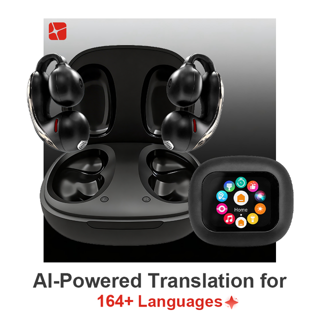 Clip Ai Translator Headphones Open-Ear Wireless Earbuds Digital Display IPX5 Waterproof Touchscreen Translator for Sports Travel