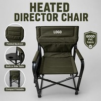 Chaise de camping pliante chauffante portable avec table d'appoint, porte-gobelet et emplacement pour téléphone, en tissu Oxford, pour extérieur, pelouse, pêche, salon, entrepôt, hôtel
