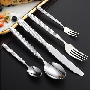 Ensemble de couverts en acier inoxydable style colonne romaine, couteau à steak, fourchette, cuillère rétro, vaisselle de luxe pour café et dessert - Product Image 2