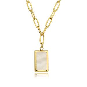 French Style Minimalist White Seashell Square Pendant Necklace 18K Gold Plated Titanium Steel Everyday Wear Geometric Design - Product Image 5