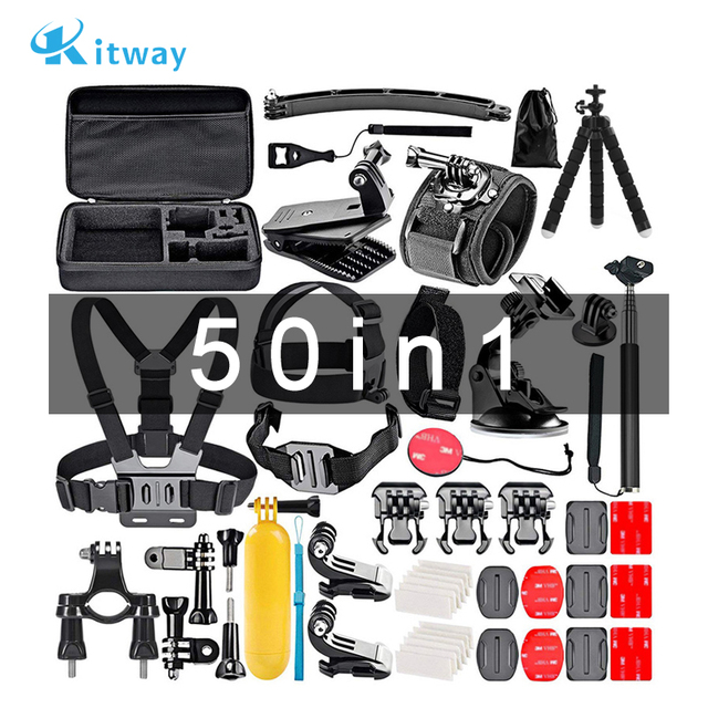 Kitway 50-in-1 Action Sports Camera Accessories Combo Kit for Hero 10/9/8-Shock Resistant Portable Black Plastic