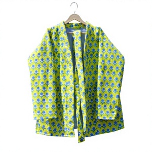Bohemian Handmade 100% Cotton Soft Quilted V-neck Belt Closure Formal <b>Jacket</b> Women Reversible Floral Indian Design <b>Patchwork</b> - Product Image 1