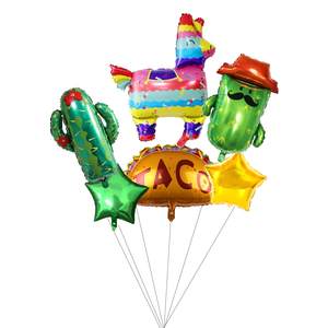 6 pièces mexicain Fiesta Cinco <span class=keywords><strong>De</strong></span> Mayo hélium feuille aluminium ballons mexique Taco Cactus Pinata ballon décorations <span class=keywords><strong>de</strong></span> fête d'anniversaire - Product Image 1