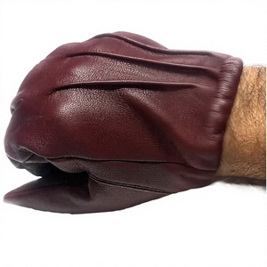 Gants de conduite unisexes en cuir bordeaux, à doigts entiers, toutes saisons, en cuir véritable, compatibles avec les écrans tactiles - Product Image 2