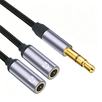 Câble audio AUX tressé en nylon 3,5 mm mâle vers 2 femelles, fiche jack stéréo, répartiteur en Y, blindage combiné - Son Hi-Fi pour casque