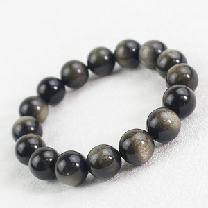 Natural Obsidian <b>Bracelet</b> 10mm 18 Beads Black <b>Crystal</b> Geometric Ball Shape Gift Jewelry - Product Image 4