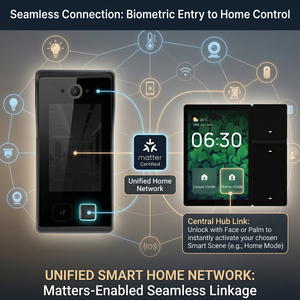 Sonnette vidéo solaire Hiwink compatible Matter Protocol avec système d'interphone POE et contrôle d'accès biométrique par empreinte digitale et empreinte palmaire - Product Image 1