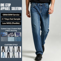 Jeans coupe droite pour homme, denim bleu délavé, cinq poches, fabrication OEM ODM, sourcing de tissus, style personnalisé, pantalon