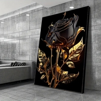 Impresión en lienzo de arte de pared de Rosa negra y dorada, decoración de pared Floral elegante para sala de estar, módem, pintura abstracta para decoración del hogar