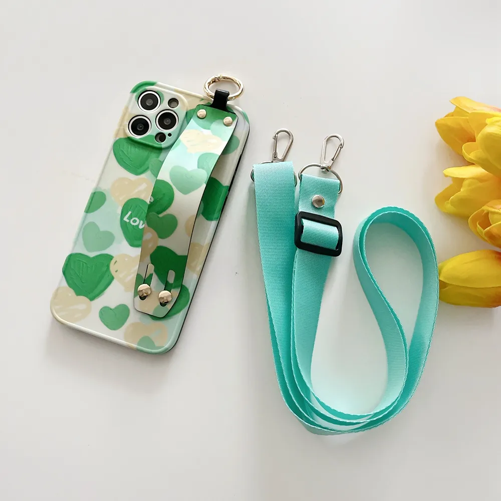 IMD Phone Case Trendy Green Soft TPU Rückseite mit Armband halter und Halskette Strap Phone Cover