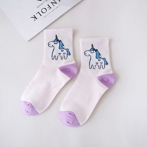 2022 Color púrpura sombra lindo unicornio calcetines Arco Iris caballo tripulación 100% calcetines de algodón - Product Image 5