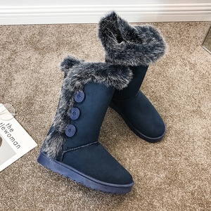 Bottes de neige d'hiver au genou en coton pour femmes grande taille bouton doublé polaire épaissi cuir suédé Heattech caoutchouc/peluche/PU - Product Image 4