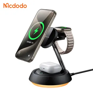 Mcdodo 495 Hot Sell 3-in-1-Ladegerät 15W Schneller kabelloser Ladest änder Station Nachtlicht kabelloser Ladest änder für iPhone