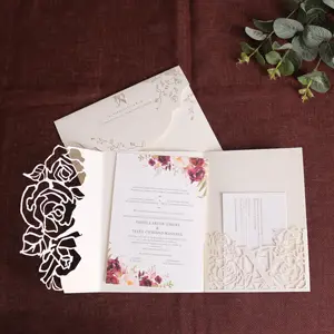 2023 Offre Spéciale Floral découpé au Laser Rose cartes d'invitation de mariage pour la fête de douche nuptiale de fiançailles de mariage