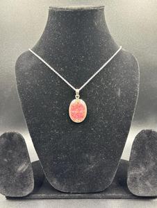 925ForHer Vintage Style Silver Sterling Silver <b>Necklace</b> <b>Pendant</b> with Large Pink Rhodonite and Diamond <b>Opal</b> Main Stones - Product Image 6