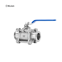 Válvula de Bola Sanitaria Tri-Clamp de 3 Piezas Klion, Acero Inoxidable 304/316, Manual, 1000WOG, Paso Completo, para Ácidos, Alimentos, Bebidas y Farmacéutica