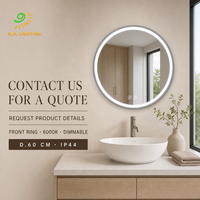 Miroir de salle de bain LED rond à éclairage frontal 60 cm, anneau givré 6000K, tactile et dimmable, anti-buée, IP44, pour commandes en gros par Joystar