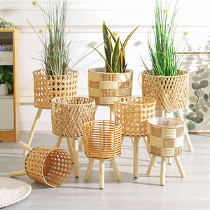 Support à fleurs en rotin, support de pot de plante sur pied pour intérieur, style bambou fait main pour la décoration de la maison, du salon et du balcon - Product Image 1