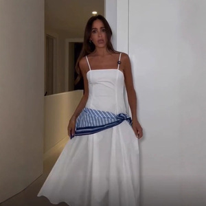 Nouvelle Robe Longue Sexy Sans Col, Coupe Ajustée, Infroissable, avec Foulard à la Taille, en Polyester, pour <span class=keywords><strong>Femme</strong></span>, Style Socialite, Été - Product Image 6