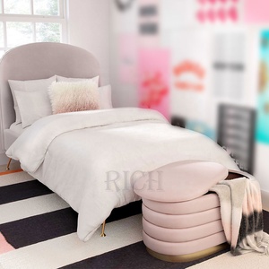 Taburete de terciopelo ovalado para dormitorio, taburete suave de lujo, moderno, otomano, color rosa, italiano, oro, acero inoxidable - Product Image 5