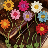 Penanda Buku Rajut Bunga Buatan Tangan, Penanda Buku Rajutan Bunga Daisy dan Bunga Matahari untuk Pecinta Buku, Guru, Hadiah Ulang Tahun Anak, Penanda Buku Unik