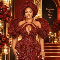 Robe de soirée sirène africaine NYA0083 avec perles et cristaux, volants arabes, robe de soirée pour femmes, robes de bal longues personnalisées