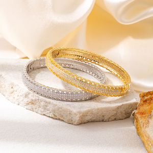Gold And <b>Silver</b> Full Diamond Zirconium <b>Bangle</b> With Snap Clasp Women's Jewelry Gift Geometric Design Micro Insert <b>Bracelet</b> - Product Image 4