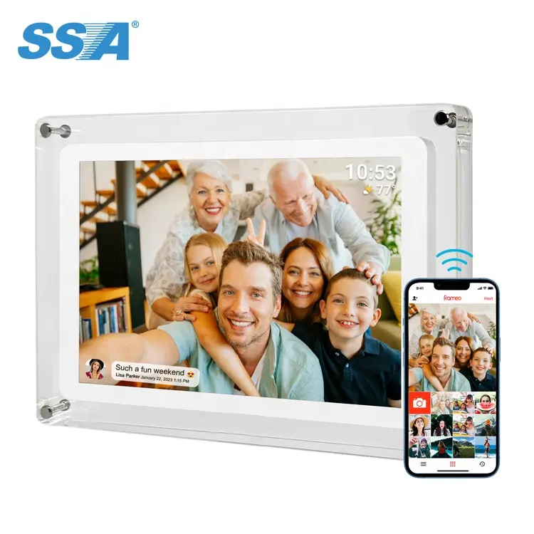 Frameo apps with Acrylic style motion video frame 10inch with 32GB for share photo and video by frameo apps