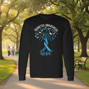 Camiseta de manga larga con diseño de árbol de esperanza para concienciación sobre la diabetes, tipo 1, tipo 2 - Product Image 3