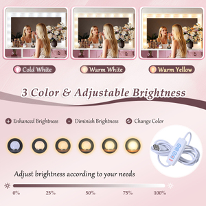 Coiffeuse avec 15 ampoules, 3 modes d'éclairage couleur, luminosité réglable, ensemble de coiffeuse avec tabouret rembourré, rose - Product Image 4