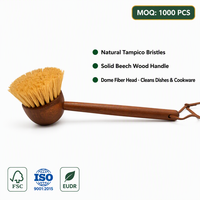 Brosse à vaisselle naturelle Tampico avec manche en bois, tête en fibres de dôme, pour nettoyer les casseroles, les poêles et l'évier