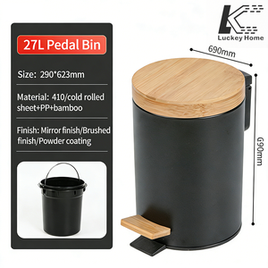 Tempat Sampah <span class=keywords><strong>Pedal</strong></span> Kaki Tutup Bambu Grosir untuk Dapur, Kamar Mandi & Kamar Tidur - Product Image 5