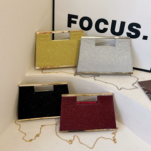 <span class=keywords><strong>Euro</strong></span> mode métallisé cadre pochette <span class=keywords><strong>en</strong></span> cuir pochette sac à main femmes longue chaîne sac à bandoulière brillant paillettes fête bal Date sacs à main - Product Image 3