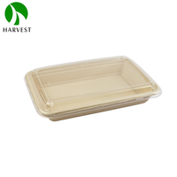 Conteneur alimentaire rectangulaire jetable en bagasse de canne à sucre biodégradable avec couvercle transparent en PP pour vente en gros – Boîte à lunch à emporter