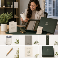 Kit de Escritorio Personalizado y Sostenible para Apreciación al Cliente en Días Festivos, con Tapete de Fieltro, Vaso, Cuaderno de Corcho, Portalápices y Tarjeta