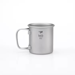 Mug de camping léger en titane pur 220 ml, écologique, avec couvercle et poignée pliable, conception à paroi simple - Product Image 4