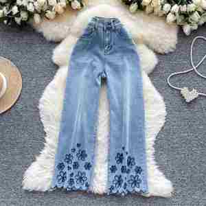 Jeans Casuales de Verano para Mujer, Sostenibles, Antiestáticos, Transpirables, Impermeables, de Secado Rápido, con Bordado y Estampado, Cintura Alta, Largo hasta el Tobillo - Product Image 1