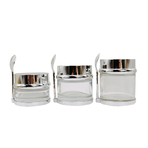 Pot cosmétique en verre avec couvercle doré et argenté, avec cuillère, 100g 250ml, pot pour crème pour le visage avec décoration givrée - Product Image 3