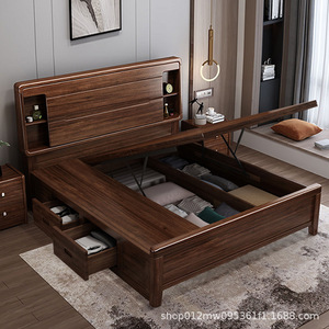 Solid Wood 1.8m Storage Bed Nordic Style Modern Minimalist <b>Drawer</b> High Box Bedroom Furniture - Product Image 2