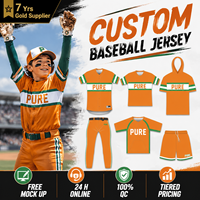 Seragam Baseball Kustom Pabrik OEM, Set Jersey Baseball Kancing Penuh V-neck, Pakaian Olahraga Poliester Lembut untuk Anak-anak, Pria, dan Latihan Tim