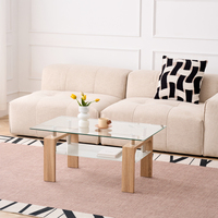 Table basse carrée moderne T-205 avec plateau en verre et pieds en métal finition noire pour la maison et l'hôtellerie